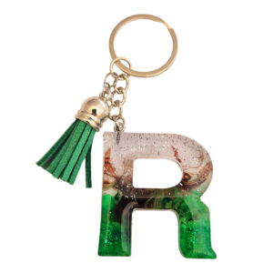 Letter sleutelhanger R in groen en bruin, serie Aarde